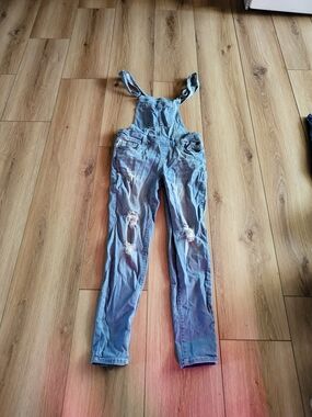 Light Blue Distressed Denim Overalls
